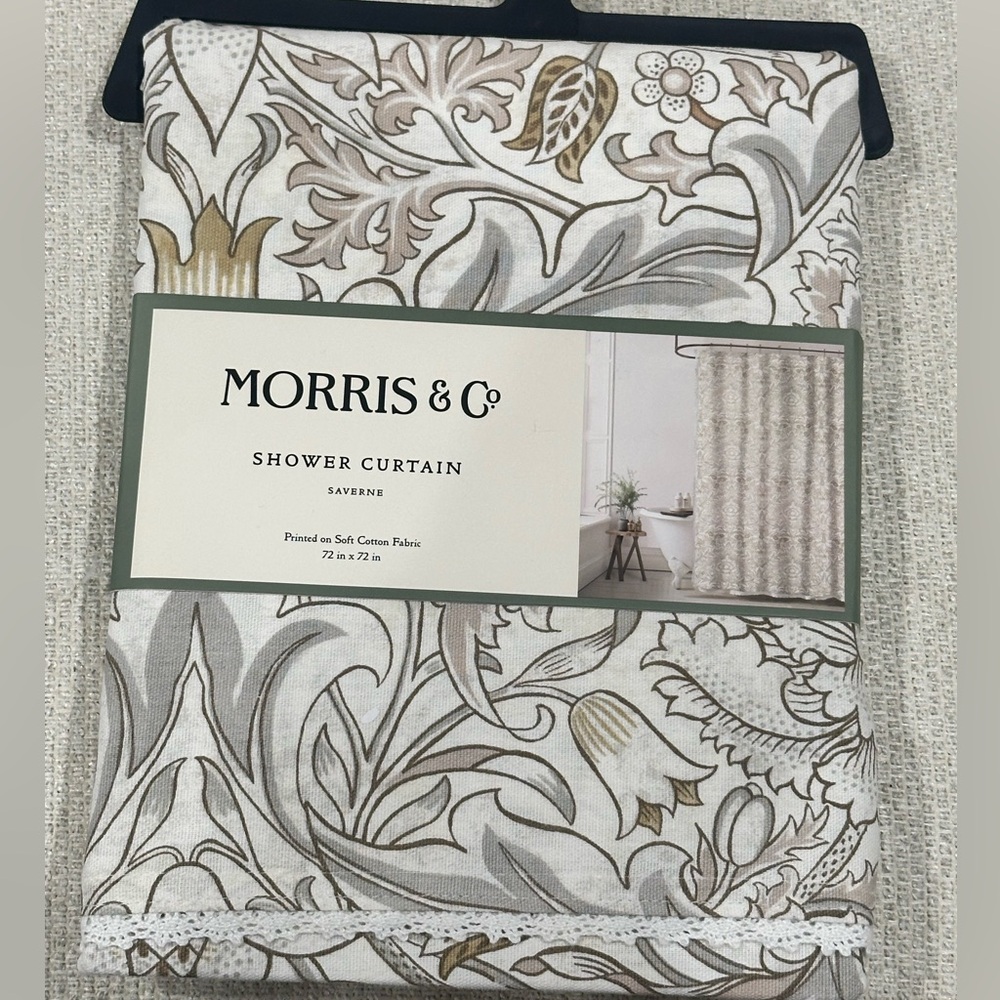 NWT Morris & Co. Floral Shower Curtain - Creams and Browns 72in x 72in